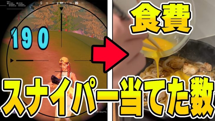 【実写?】敵に当てた”スナイパーダメージ”で1日の食費を決めてみたら….【フォートナイト/Fortnite】